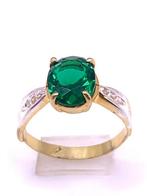 Zonder Minimumprijs - Ring - 9 kt. Geel goud, Zilver Smaragd, Nieuw