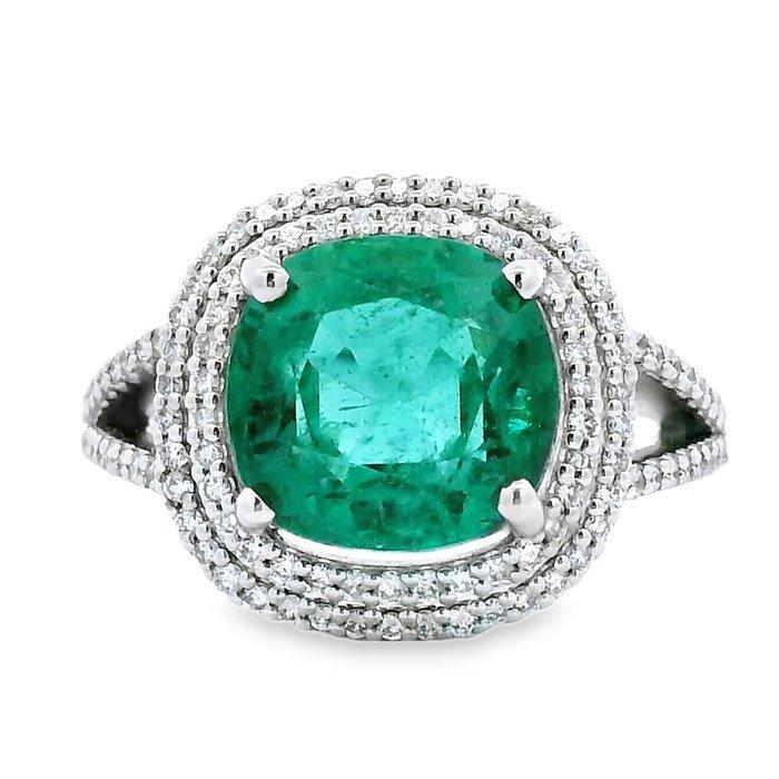 Ring - 18 karaat Witgoud - 4.29ct. tw. Smaragd - Diamant, Handtassen en Accessoires, Ringen