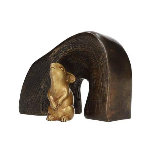 Beeldje - Mouse in house - Brons, Antiek en Kunst, Curiosa en Brocante