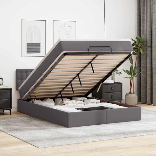 vidaXL Bed poef met matrassen en LEDs 140x200cm kunstleer, Huis en Inrichting, Slaapkamer | Bedden, Nieuw, Verzenden