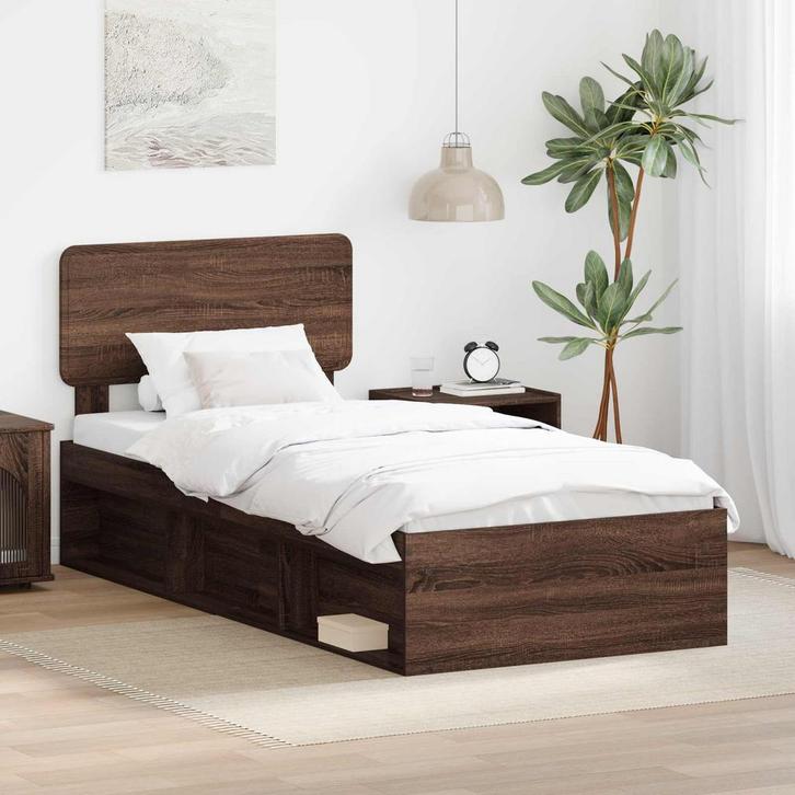 vidaXL Bedframe Bruin Eiken 75 x 190 cm Massief grenenhout, Huis en Inrichting, Slaapkamer | Bedden, Nieuw, Verzenden