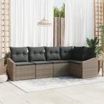 vidaXL 5-delige tuinset met kussens in grijs poly rattan, Verzenden, Nieuw, Tuinset