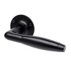 Retro Deurklink Klassiek mat zwart met ronde rozetten gev..., Doe-het-zelf en Bouw, Ophalen of Verzenden, Nieuw, IJzer, Klink of Kruk