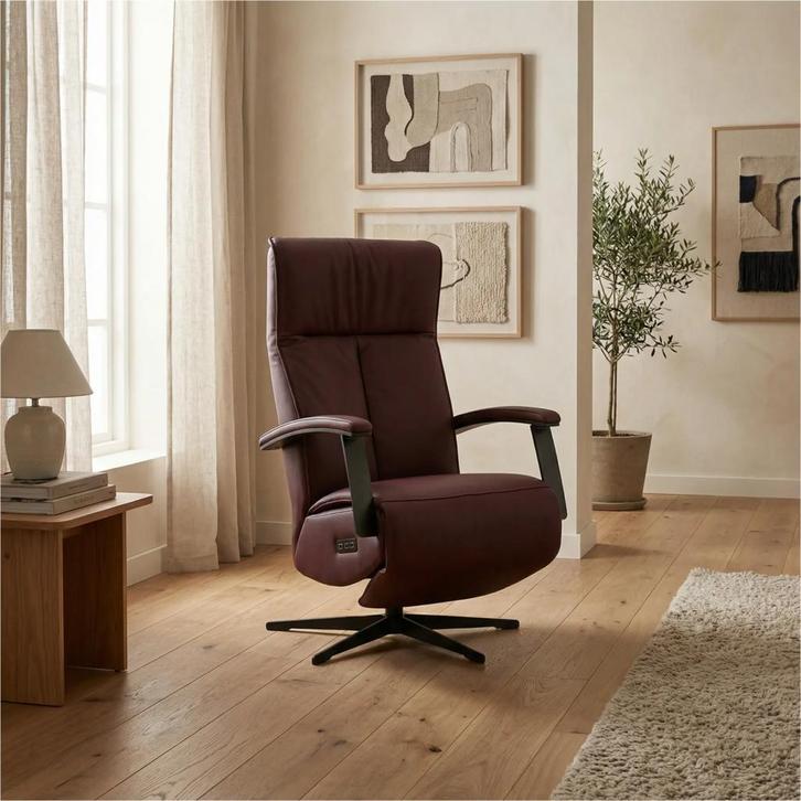 Leren elektrisch relaxfauteuil Pure - Toledo Bordeaux, Maison & Meubles, Fauteuils, Enlèvement ou Envoi