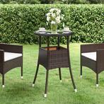 vidaXL Tuintafel Ø60x75 cm gehard glas en poly rattan bruin, Tuin en Terras, Tuintafels, Verzenden, Nieuw