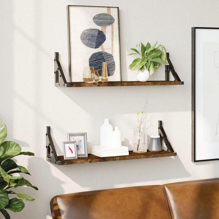vidaXL Wandschappen 2 st 60x15x15,5 cm gerookt eikenkleurig, Huis en Inrichting, Kasten | Wandmeubels, Nieuw, Verzenden
