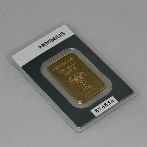 20 gram - Goud .999 - Heraeus, Germany - Verzegeld en met, Postzegels en Munten, Edelmetalen en Baren