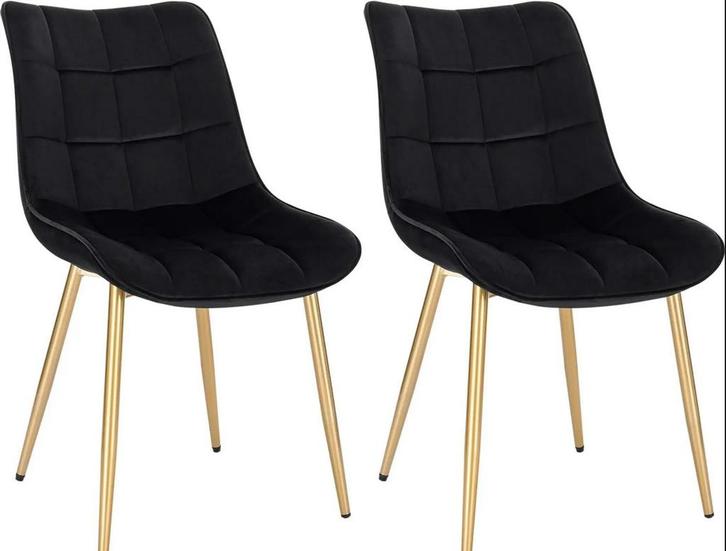 2x eetkamerstoelen - zwart met goud - fluweel metaal - set, Huis en Inrichting, Stoelen, Verzenden