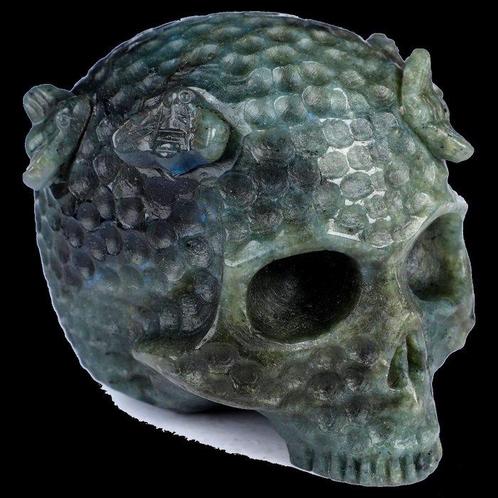 964 g 10,30 X 9,00 cm AA Labradorite Skull magique XXL tête, Verzamelen, Mineralen en Fossielen