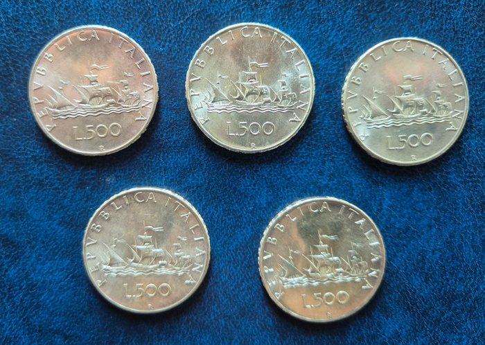 Italië. 500 Lire argento (5 monete) (Zonder minimumprijs), Postzegels en Munten, Munten | Europa | Niet-Euromunten