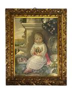 Italiaanse school (XIX) - Ritratto di bambina con miniatura