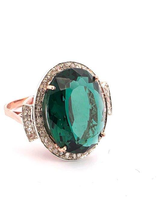 Zonder Minimumprijs - Ring - 9 kt. Roségoud, Zilver Smaragd, Handtassen en Accessoires, Ringen