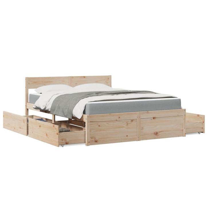 vidaXL Bed met lades en matras massief grenenhout 140x200 cm, Huis en Inrichting, Slaapkamer | Bedden, Nieuw, Verzenden