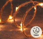 Jute touw met led-lampjes - 2m classic 6/18h timer werkt op, Nieuw