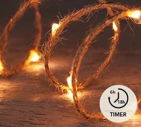 Jute touw met led-lampjes - 2m classic 6/18h timer werkt op, Hobby en Vrije tijd, Knutselen, Nieuw