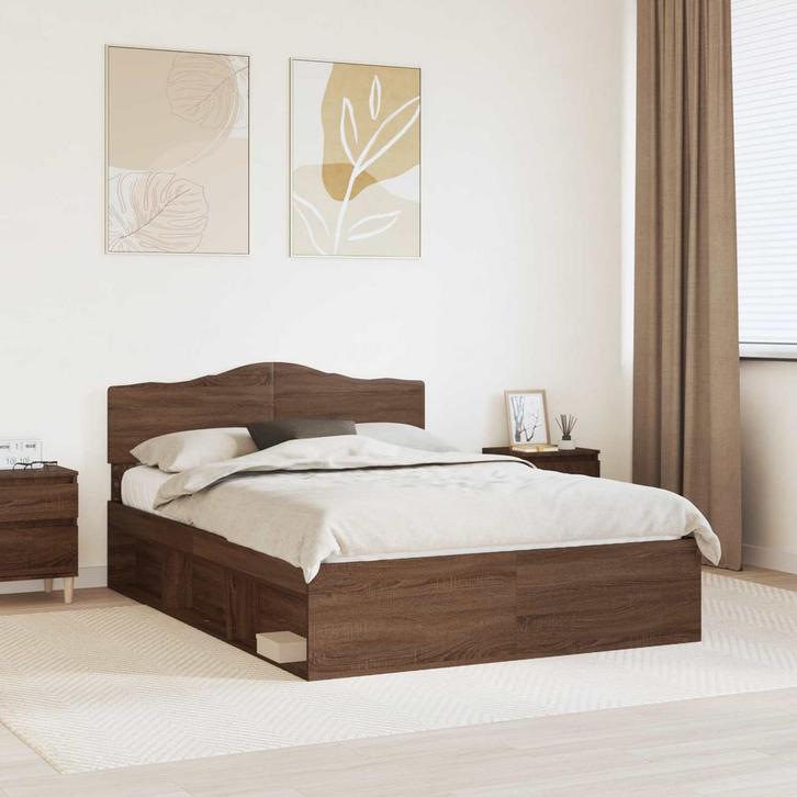 vidaXL Bedframe Bruin Eiken 140 x 200 cm Massief grenenhout, Huis en Inrichting, Slaapkamer | Bedden, Nieuw, Verzenden