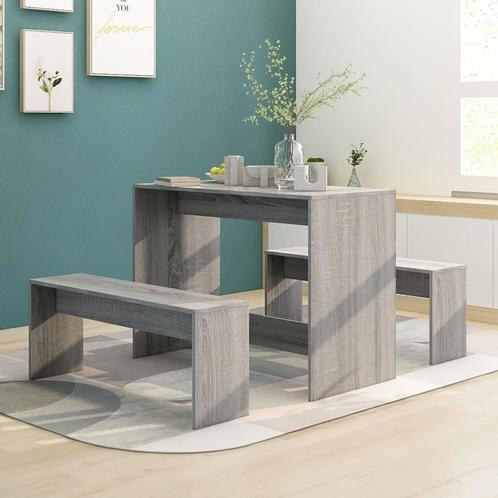 vidaXL 3-delige Eethoekset bewerkt hout grijs sonoma, Huis en Inrichting, Complete eetkamers, Nieuw, Verzenden