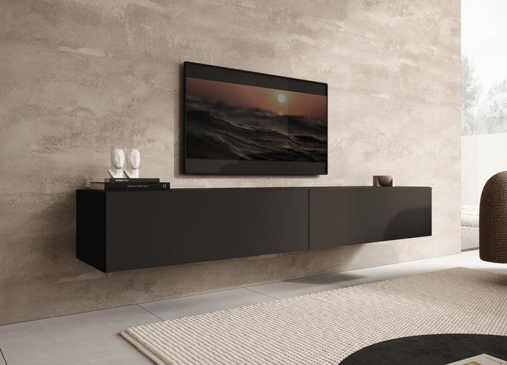 Meubella | TV-Meubel - Mat Zwart - 200cm | Staand of hangend, Huis en Inrichting, Kasten |Televisiemeubels, 25 tot 50 cm, Nieuw