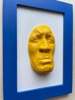 gregos - Small yellowsadness on white background-blue frame