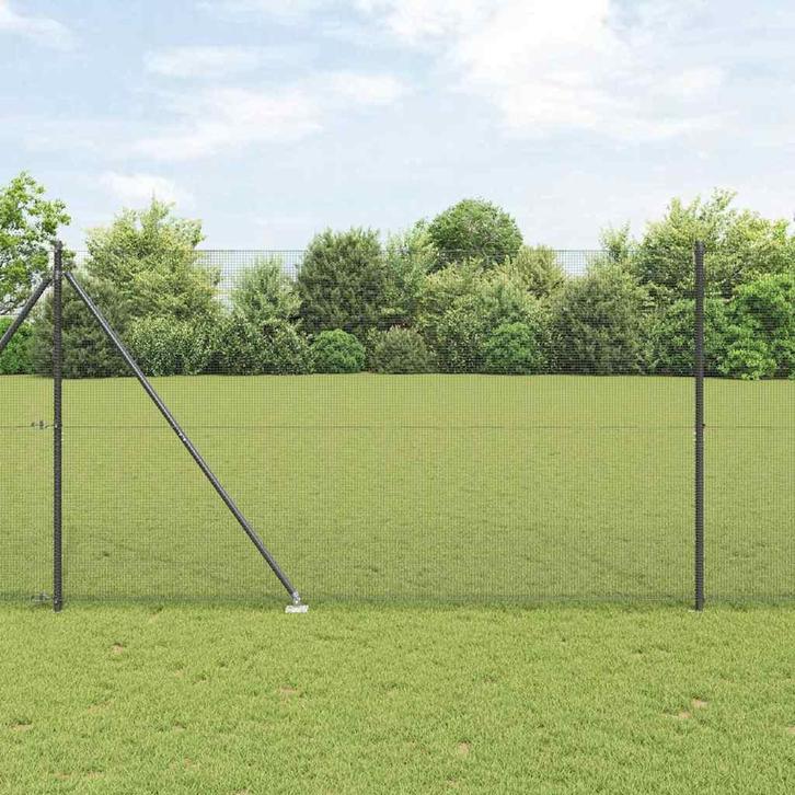 vidaXL Hek met Palen Grijs 1.5 x 50 m Staal, Tuin en Terras, Tuinhekken en Hekwerk, Nieuw, Verzenden