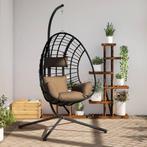 vidaXL Hangstoel met standaard rattan en staal taupe, Tuin en Terras, Verzenden, Nieuw