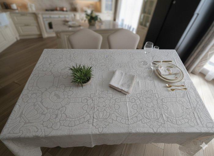 Tovaglia ricamata in puro lino ricamo Sfilato Siciliano a, Antiek en Kunst, Antiek | Tapijten, Tafelkleden en Textiel