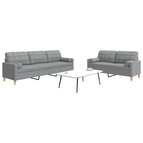 vidaXL 2-delige Loungeset met sierkussens stof lichtgrijs, Huis en Inrichting, Zetels | Zetels, Nieuw, Verzenden