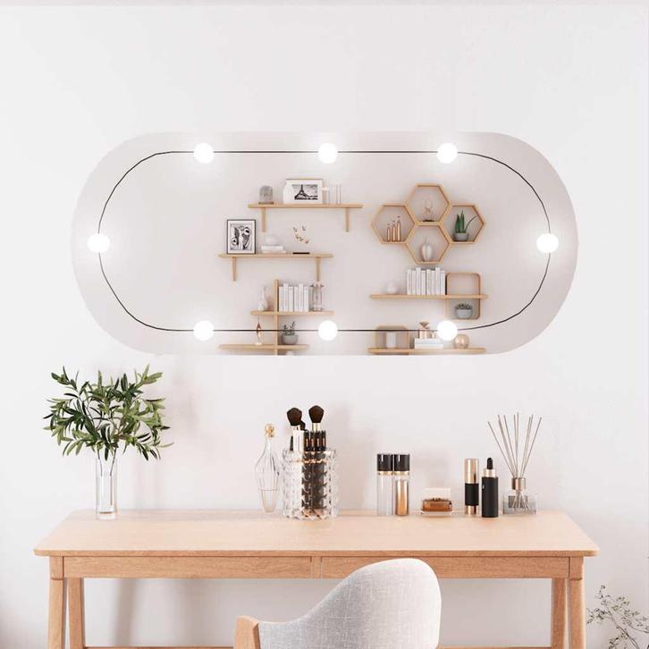 vidaXL Wandspiegel met LEDs ovaal 45x100 cm glas, Huis en Inrichting, Woonaccessoires | Spiegels, Nieuw, Verzenden