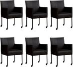 Set van 6 Zwarte leren moderne kuipstoel - poot rond zwart, Nieuw, Vijf, Zes of meer stoelen, Modern, Leer