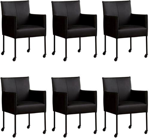 Set van 6 Zwarte leren moderne kuipstoel - poot rond zwart, Huis en Inrichting, Stoelen, Overige kleuren, Vijf, Zes of meer stoelen