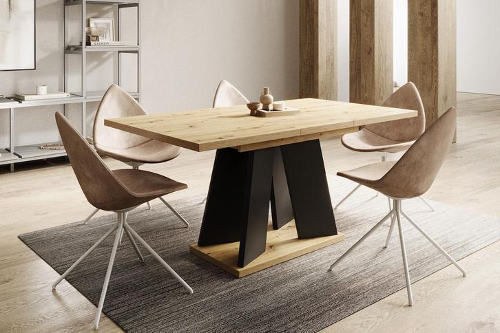 Meubella Eetkamertafel Matrix Eiken Zwart 160 cm 8 personen, Huis en Inrichting, Tafels | Eettafels, Nieuw, 50 tot 100 cm, Verzenden
