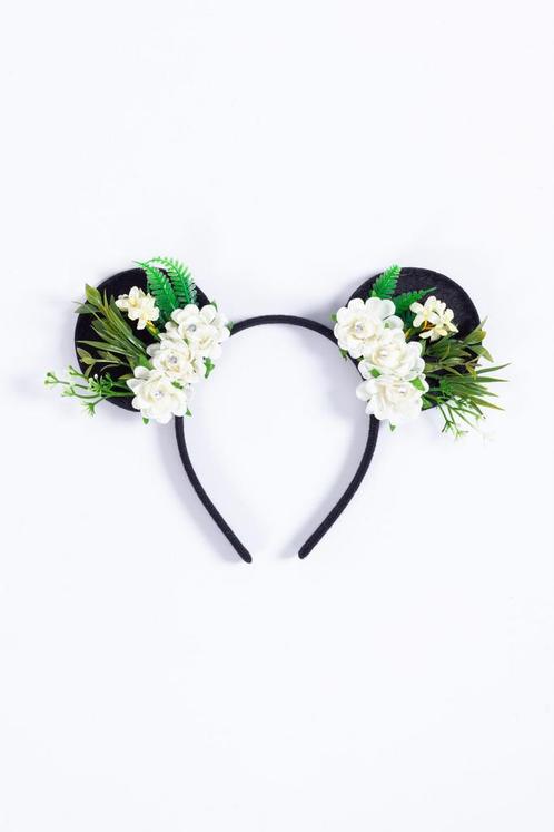 Haarband Mouse Oortjes Bloemetjes Wit Strass Steentjes Diama, Kleding | Dames, Carnavalskleding en Feestkleding, Nieuw, Ophalen of Verzenden