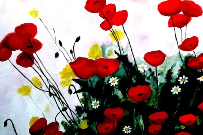 Mercedes Gilaberte - Amapolas, Antiquités & Art, Art | Peinture | Moderne