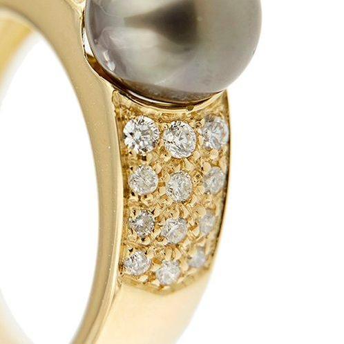 Cocktailring - 18 karaat Geel goud Parel - Diamant, Handtassen en Accessoires, Antieke sieraden