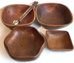 Schaal - Hout en metaal - Vier schalen plus couvert, Antiek en Kunst