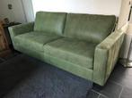 Leren 3-zits bank met houten poten - groen leer, Antiek en Kunst, Ophalen of Verzenden