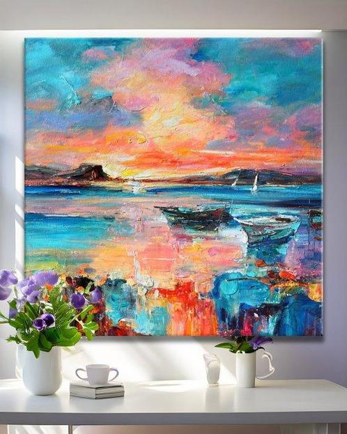 CleliaArt - Sunset Serenity, Antiquités & Art, Art | Peinture | Moderne