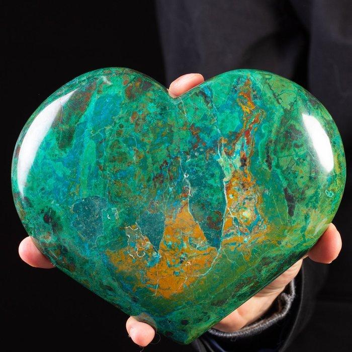 Hoogwaardige gepolijste chrysocolla-hart uit Peru. - Hoogte:, Collections, Minéraux & Fossiles