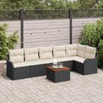 vidaXL Tuinbank Set met kussen 7 pcs Zwart poly rattan, Verzenden, Nieuw