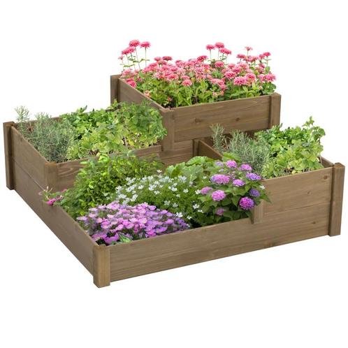 TRUUSK Verhoogd Bed 4 Plantenbakken Op 3 Niveaus Weerbestend, Tuin en Terras, Bloembakken en Plantenbakken, Verzenden