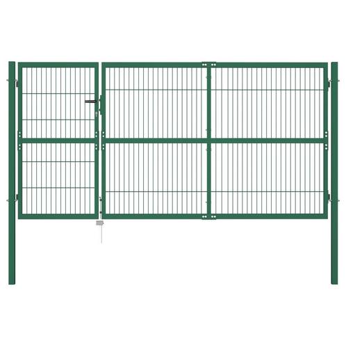 vidaXL Poort met palen 350x140 cm staal groen, Tuin en Terras, Tuinpoorten, Nieuw, Verzenden