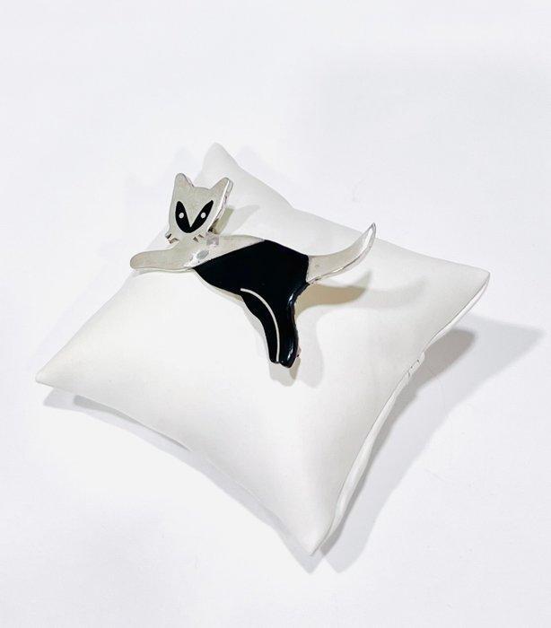 Zonder Minimumprijs - Broche Zilver Onyx, Handtassen en Accessoires, Antieke sieraden