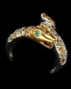 Émeraude - Argent, Bague Serpent Sacré - Gardien de la