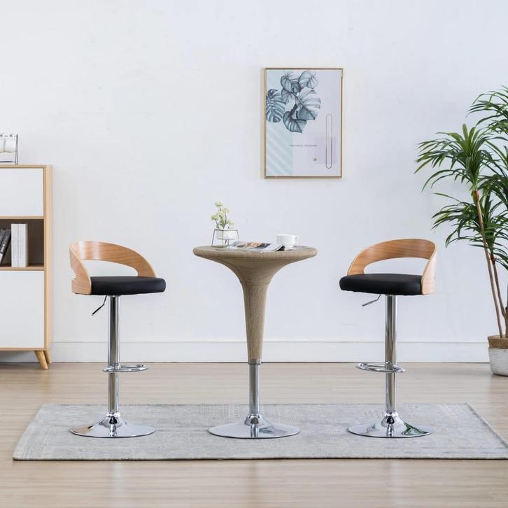 vidaXL Barkrukken 2 st kunstleer en gebogen hout zwart, Huis en Inrichting, Barkrukken, Nieuw, Verzenden