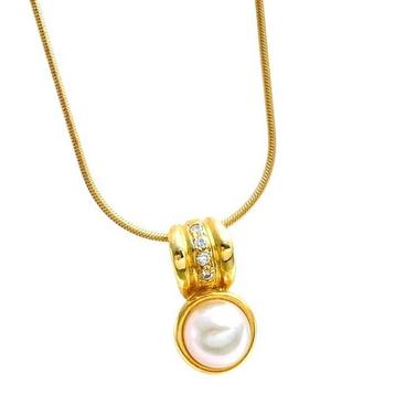 Pendentif - 14 carats Or jaune - 0.04ct. tw. Perle - Diamant