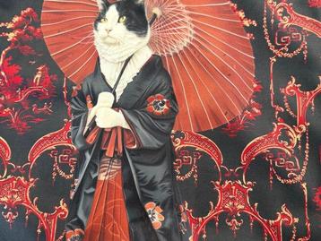 Duo de Housses en Velours 40x40 cm – Chat Geisha avec