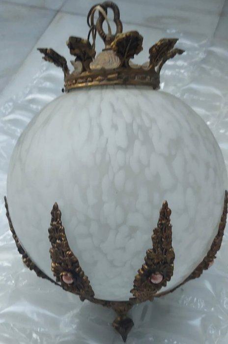 Plafondlamp - Gegoten messing, kristalspatten - Prachtige, Antiek en Kunst, Kunst | Designobjecten