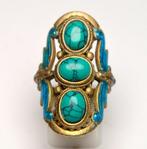Zonder Minimumprijs - Ring Zilver Turquoise - Cloisonne, Nieuw