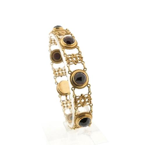 Vintage/antiek gouden bootjes armband met granaat | 19 cm, Handtassen en Accessoires, Armbanden, Overige kleuren, Gebruikt, Met edelsteen