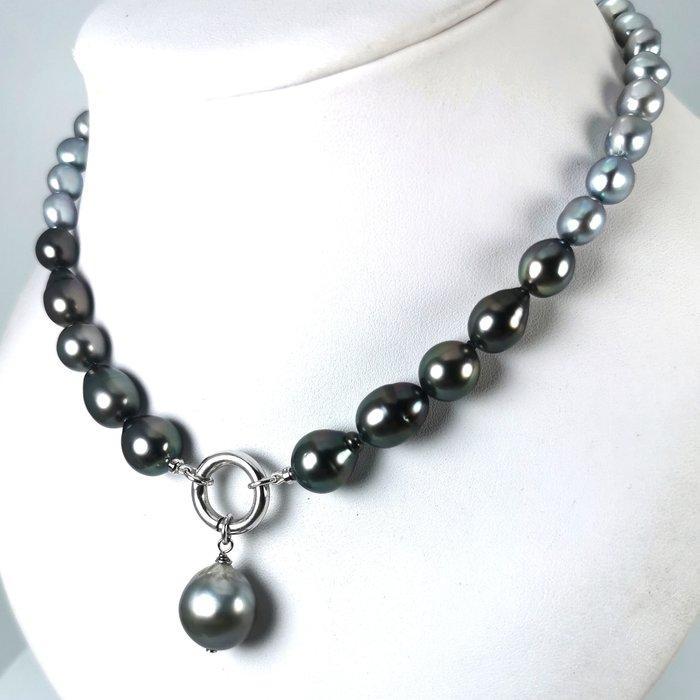 Halsketting Zilver Parel - Parel - Tahiti graduate Ø7-14,5MM, Handtassen en Accessoires, Kettingen